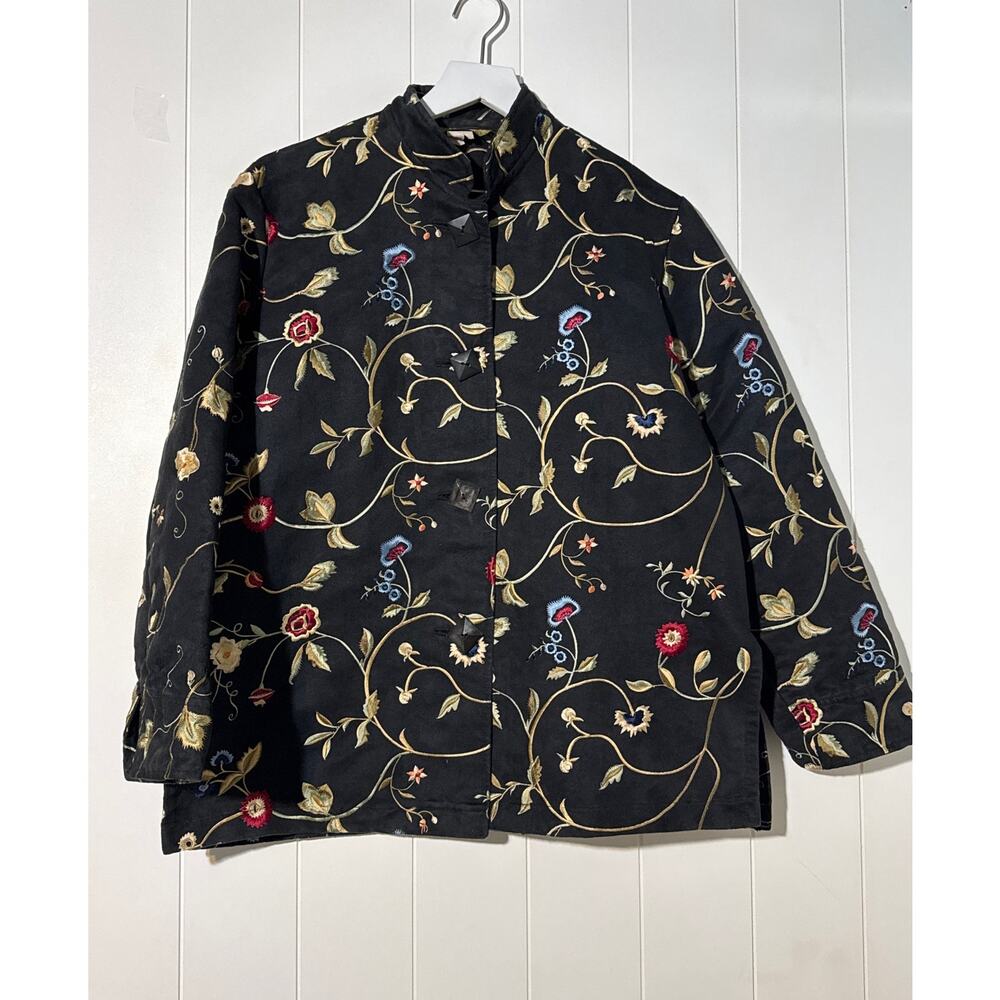 Painted Pony Jacket Black Embroidered Floral Button Front Artwear Womens Small - Picture 3 of 11